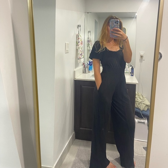 Smash and Tess jumpsuit size xs black with cinched waist pockets and wide leg - Picture 3 of 4